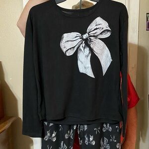Black Long Sleeve Top with large White Bow Design and black bottoms with bows